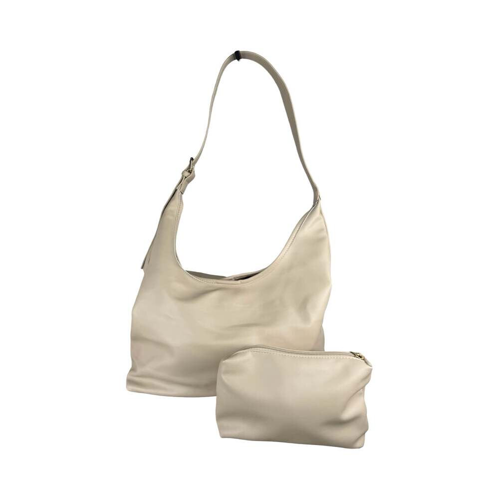 Missnine Cream Faux Leather Hobo Shoulder Bag with Matching Pouch